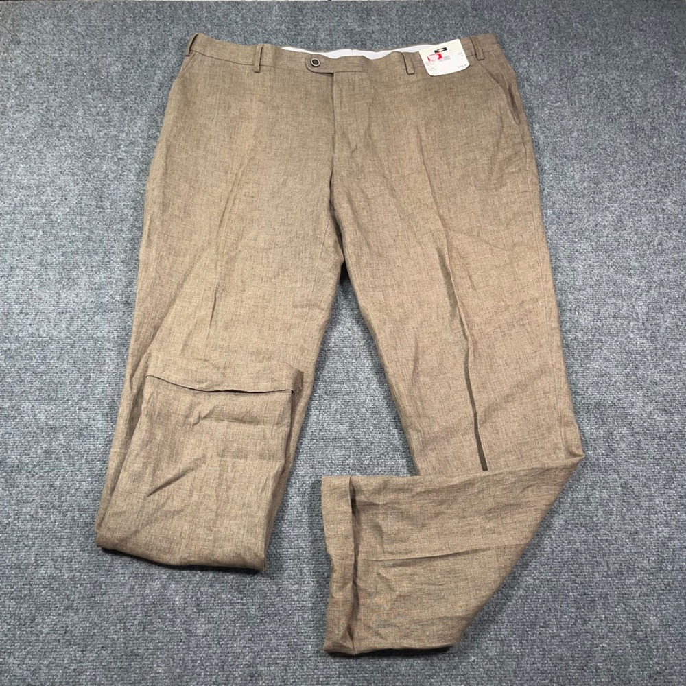 Joseph Abboud Heritage Pants Mens 44 100% Linen Leomaster Italian Brown Unhemmed